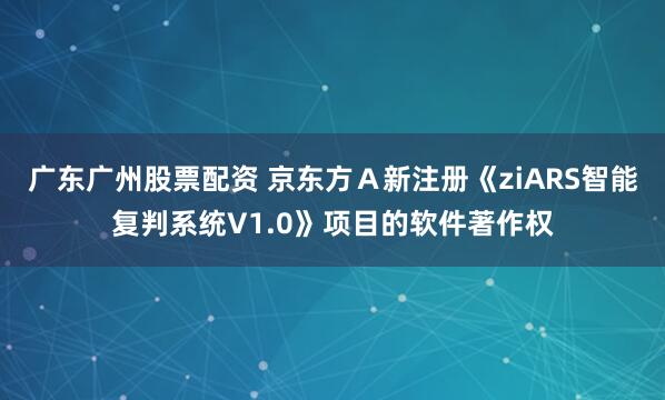 广东广州股票配资 京东方Ａ新注册《ziARS智能复判系统V1.0》项目的软件著作权